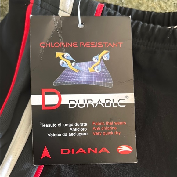 Red and Black Swim Trunks with Vertical Stripes - Picture 2 of 5